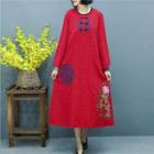 Traditional Chinese Long-sleeve Embroidered A-line Midi Dress