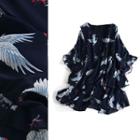 Puff-sleeve Crane Print A-line Dress