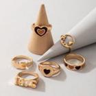 Set Of 6: Heart Ring + Alloy Ring 20062 - Gold - One Size
