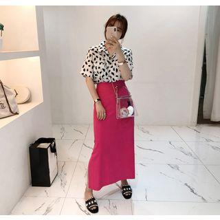 Linen Blend Long Pencil Skirt
