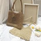 Set: Perforated Woven Handbag + Pouch