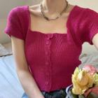 Short-sleeve Square Neck Button-up Knit Top