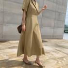 Notch-lapel Linen Blend Maxi Dress Beige - One Size
