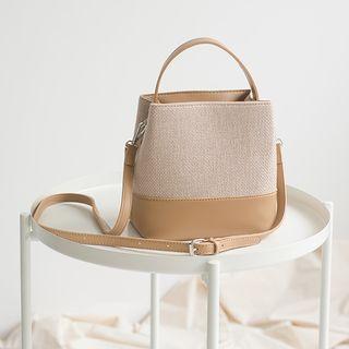 Faux Leather Panel Shoulder Bucket Bag