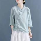 3/4-sleeve Frog-button Blouse