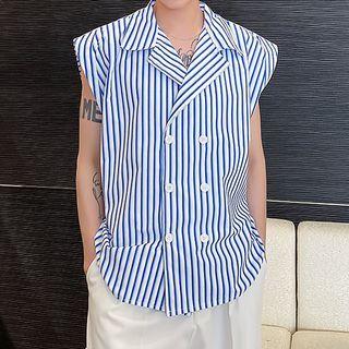 Sleeveless Striped Double-breasted Shirt