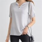 Short-sleeve Faux-pearl Detail Top