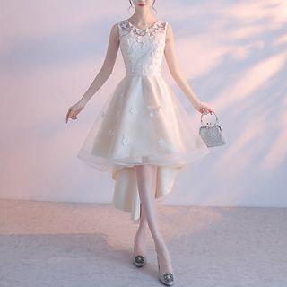 Embroidered Sleeveless A-line Mesh Cocktail Dress
