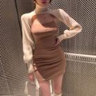 Turtleneck Knit Top / Strappy Sheath Dress