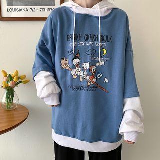Long-sleeve Printed Mock Two-piece Hoodie