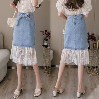 High-waist Lace Panel Slim Fit Skirt