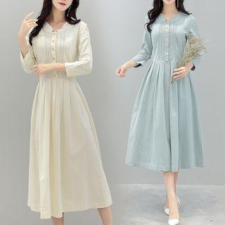 3/4-sleeve Midi A-line Shirt Dress