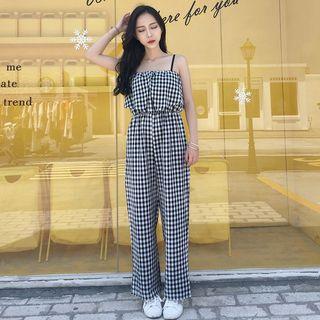 Plaid Wide-leg Jumpsuit
