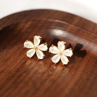Flower Stud Earring 1 Pair - 925 Silver - Stud Earring - Gold - One Size