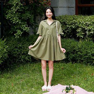 Half-placket Frill-trim Dress