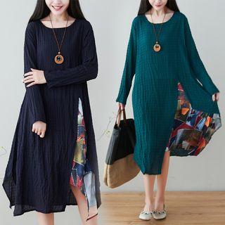 Short-sleeve Pattern Paneled Maxi Dress
