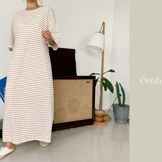Self-tie Striped Maxi T-shirt Dress