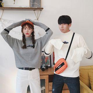 Couple Matching Turtleneck Embroidered Sweater