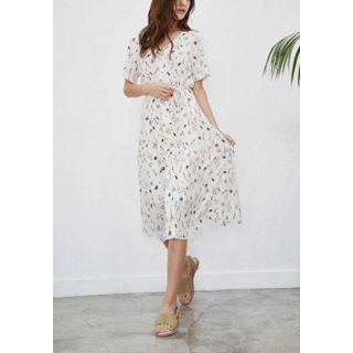 V-neck Floral Chiffon Shirtdress With Sash