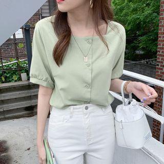 Short-sleeve Square Neck Plain Blouse
