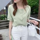 Short-sleeve Square Neck Plain Blouse
