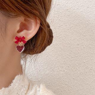 Bow Heart Glaze Dangle Earring 1 Pair - Stud Earrings - Red - One Size