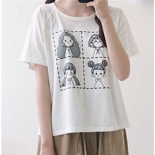 Printed Short-sleeve T-shirt / Drawstring Shorts