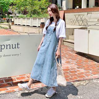 A-line Long Denim Overall Dress