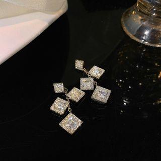 Square Rhinestone Alloy Dangle Earring 1 Pair - Earrings - Silver Pin - Rhinestone - Square - Silver - One Size