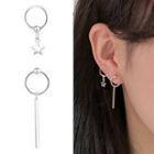 Non-matching Star & Bar Dangle Earring 1 Pair - With Earring Backs - Non-matching - Silver - One Size