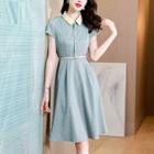 Short-sleeve Collar Dotted A-line Dress