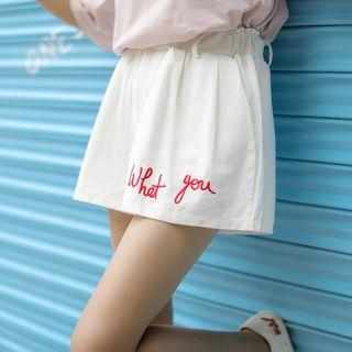 Letter Embroidered Wide Leg Shorts
