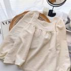 Long-sleeve Square-neck Lace-trim Blouse