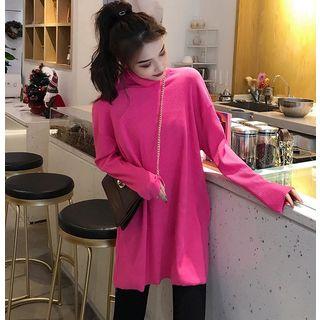 Drop-shoulder Turtleneck Long Knit Top