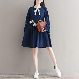 Flared-sleeve Bow Accent Smock Dress
