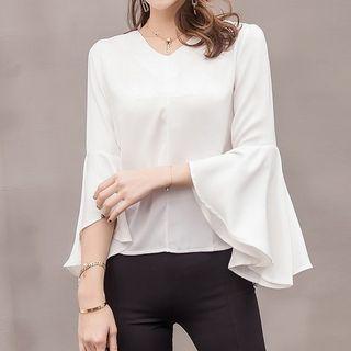 Chiffon V-neck Bell-sleeve Top