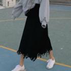 Distressed-hem Knit Skirt