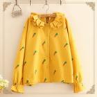 Carrot Print Frill Trim Shirt As Shown In Figure - One Size