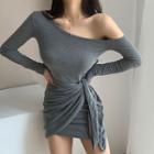 Off-shoulder Wrap Bodycon Dress Charcoal Gray - One Size