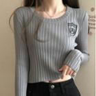 Long-sleeve Numbering Ribbed Knit Crop Top