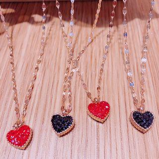 Rhinestone Heart Pendant Necklace 01 - Two-way - Red & Black - One Size