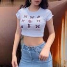 Butterfly-print Crop T-shirt