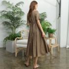 Button-back Pleated Long Dress