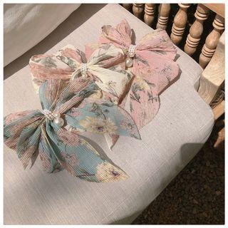 Floral Print Mesh Bow Hair Clip