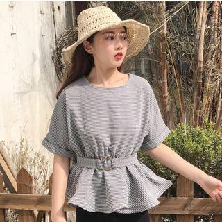 Gingham Short-sleeve Peplum Top