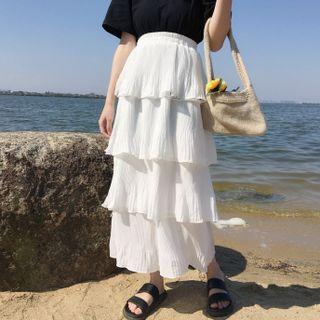 Tiered Midi A-line Skirt White - One Size