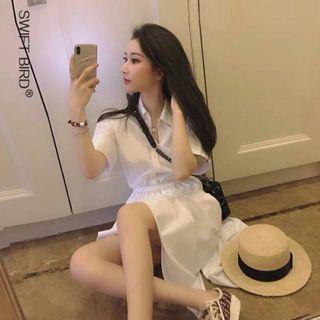Short Sleeve Plain A-line Shirtdress
