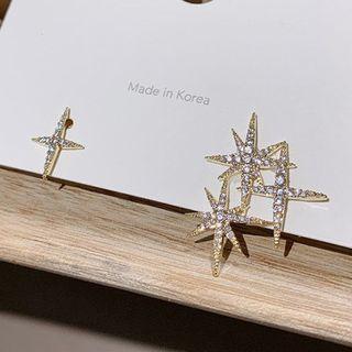 Rhinestone Star Sterling Silver Ear Stud 1 Pair - Gold - One Size