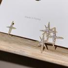 Rhinestone Star Sterling Silver Ear Stud 1 Pair - Gold - One Size