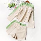 Set: Plain Long Sleeve Chiffon Blouse + Shorts